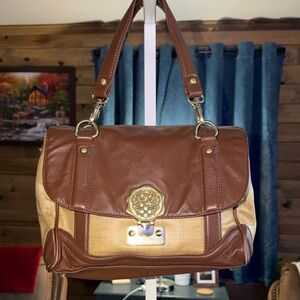 Vince Camuto Brown and Tan Leather-Trim Shoulder Bag